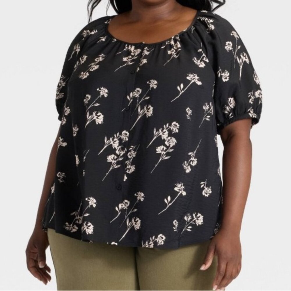 Ava & Viv Floral Black & White Women's Top